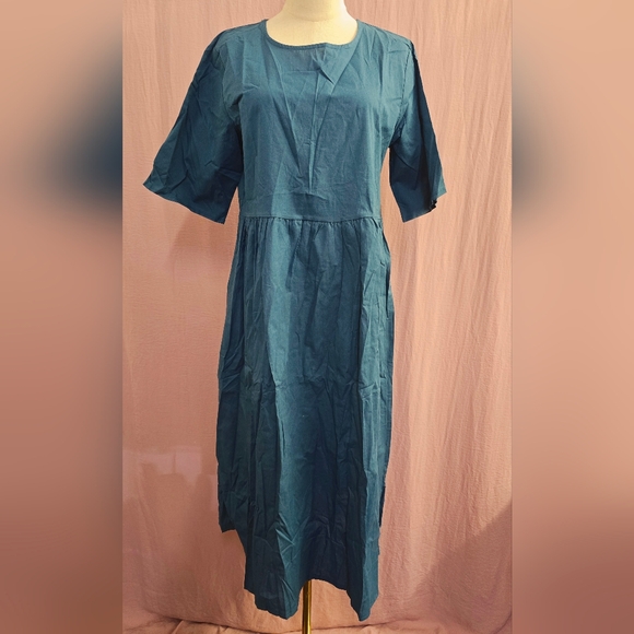 Womens Summer Casual Boho Short Sleeve Crew Neck Empire Waist Midi Dress, Medium - Picture 4 of 10